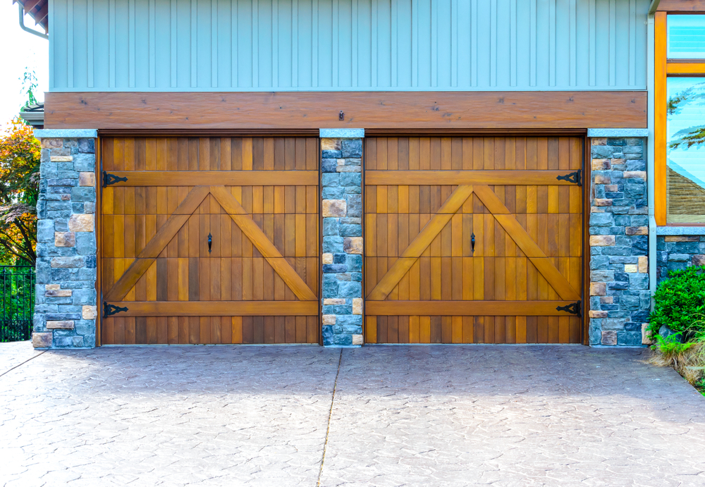 home with custom-designed garage doors